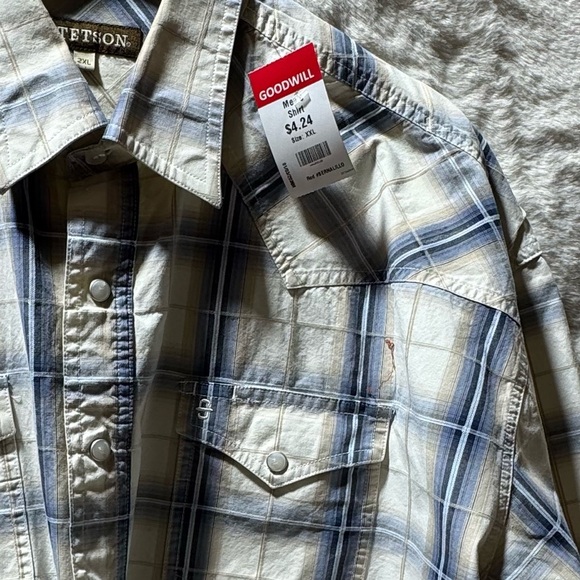 Stetson CRYSTAL PLAID BUTTON DOWN White, Blue and Tan long sleeve 2xL Men - Picture 12 of 12